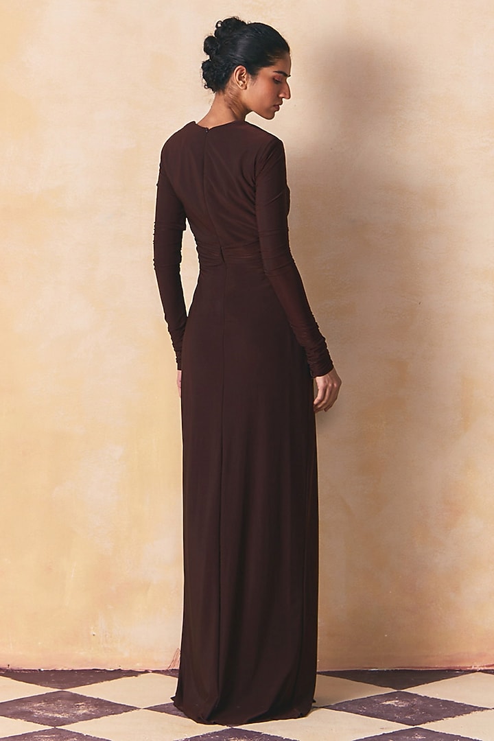 Brown Jersey Pitta Embellished Engagement Gown by Zwaan at Pernia's Pop Up Shop