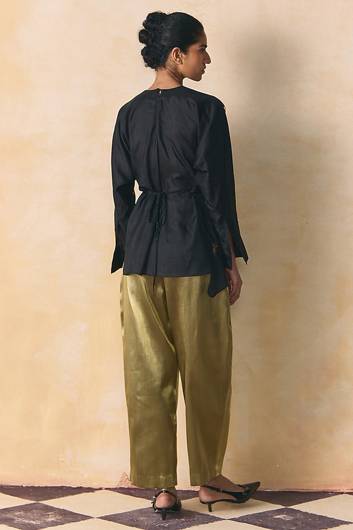 Black Silk Embellished Wrap Top by Zwaan at Pernia's Pop Up Shop