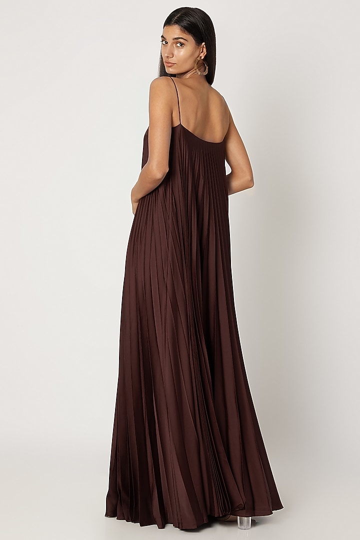 Brown Polyester Gown With Spaghetti Straps by Zwaan at Pernia's Pop Up Shop
