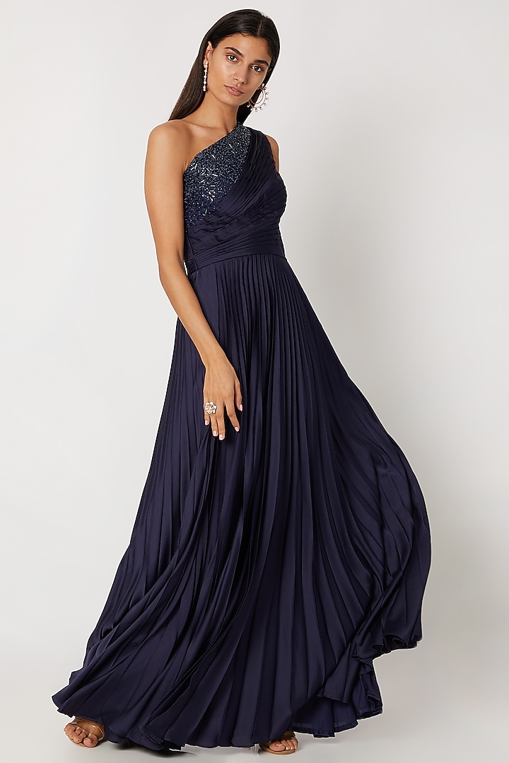 Cobalt Blue Embroidered Gown by Zwaan