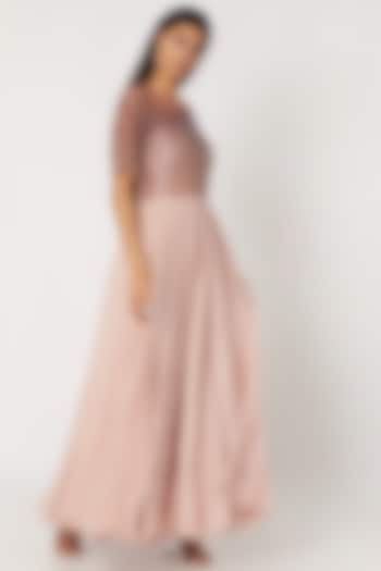 Blush Pink Pleated Embroidered Gown by Zwaan