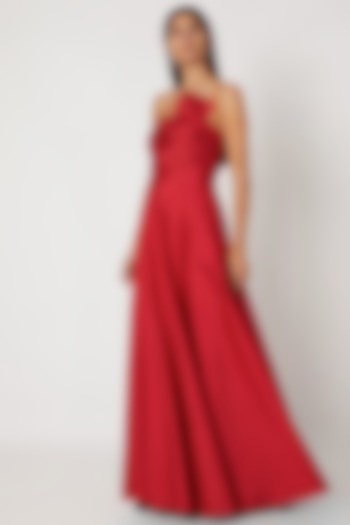 Red Polyester Tube Gown With Bow by Zwaan