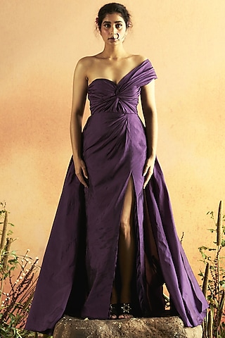 Purple Taffeta Gown by Zwaan