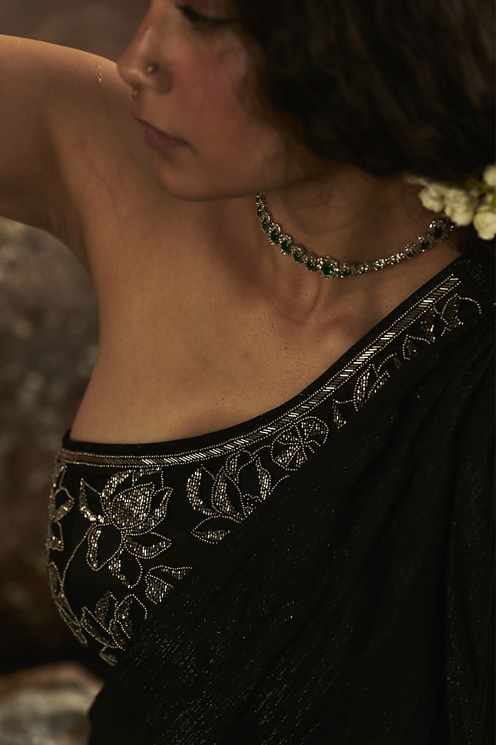 Black Wire Chiffon Embellished Engagement Gown by Zwaan at Pernia's Pop Up Shop