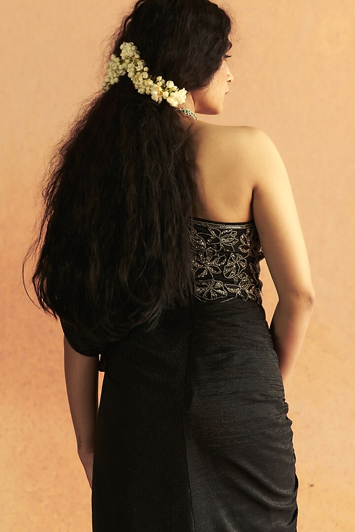 Black Wire Chiffon Embellished Engagement Gown by Zwaan at Pernia's Pop Up Shop