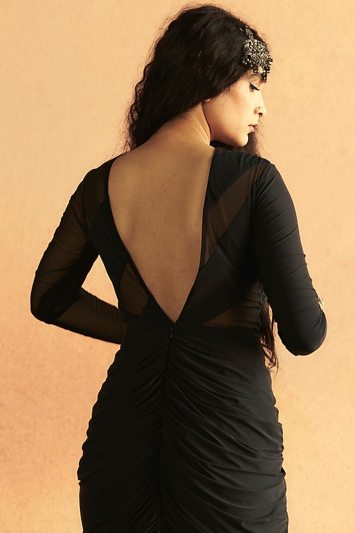 Black Jersey Embellished Engagement Gown by Zwaan at Pernia's Pop Up Shop