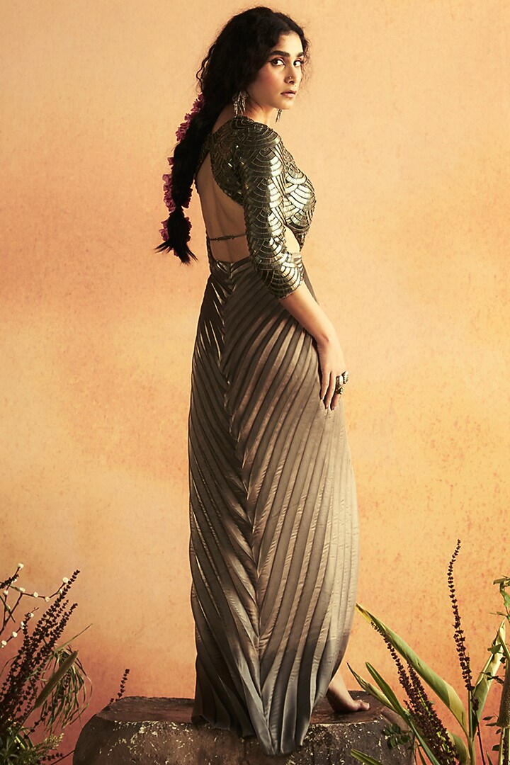 Metallic Grey Metallic Organza Embellished Engagement Gown by Zwaan at Pernia's Pop Up Shop