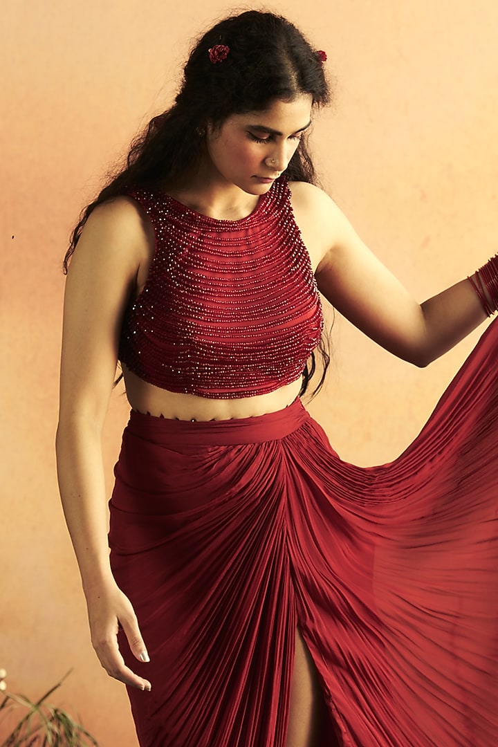 Red Tabby Silk Skirt Set by Zwaan at Pernia's Pop Up Shop