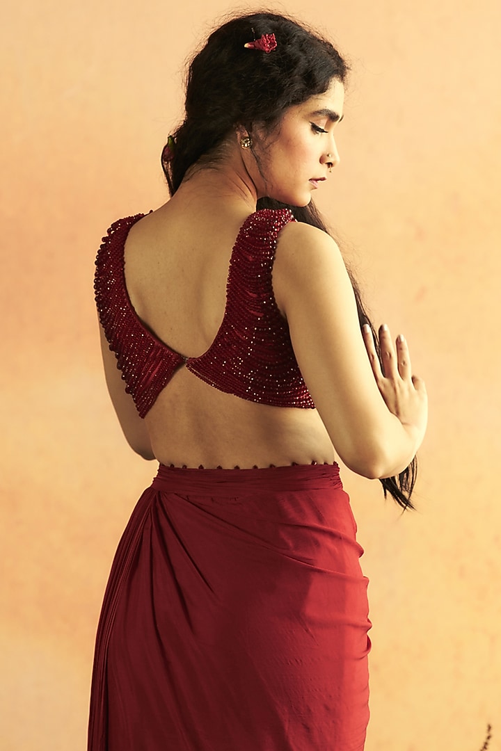 Red Tabby Silk Skirt Set by Zwaan at Pernia's Pop Up Shop