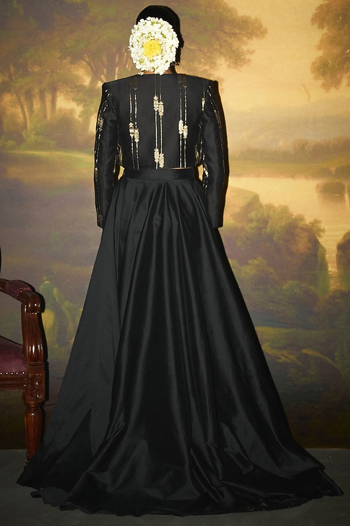 Black Chanderi Jacket by Zwaan at Pernia's Pop Up Shop
