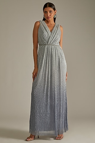 Silver Embellished Gown by Zwaan