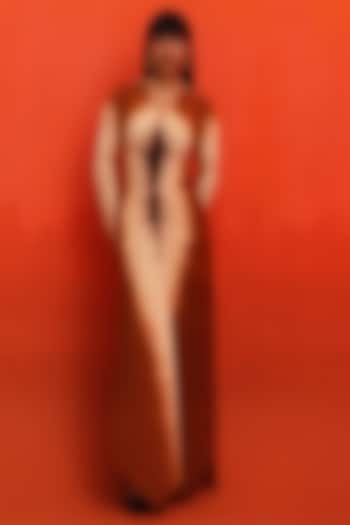 Beige & Brown Four Way Matte jersey Asymmetric Maxi Vacation Dress by Zwaan at Pernia's Pop Up Shop