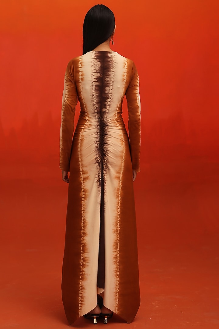 Beige & Brown Four Way Matte jersey Asymmetric Maxi Vacation Dress by Zwaan at Pernia's Pop Up Shop