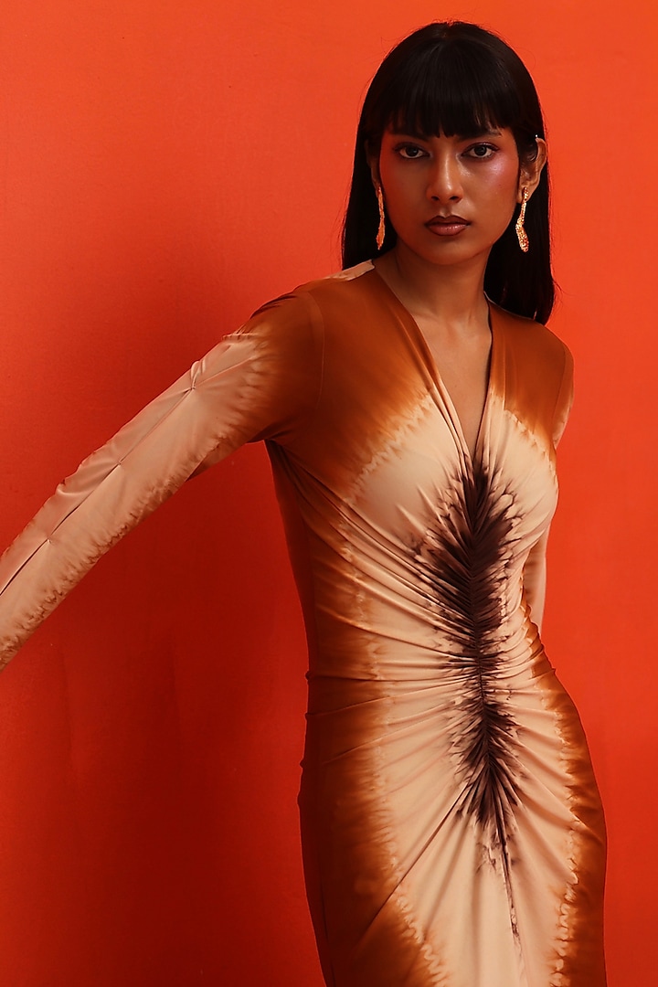 Beige & Brown Four Way Matte jersey Asymmetric Maxi Vacation Dress by Zwaan at Pernia's Pop Up Shop