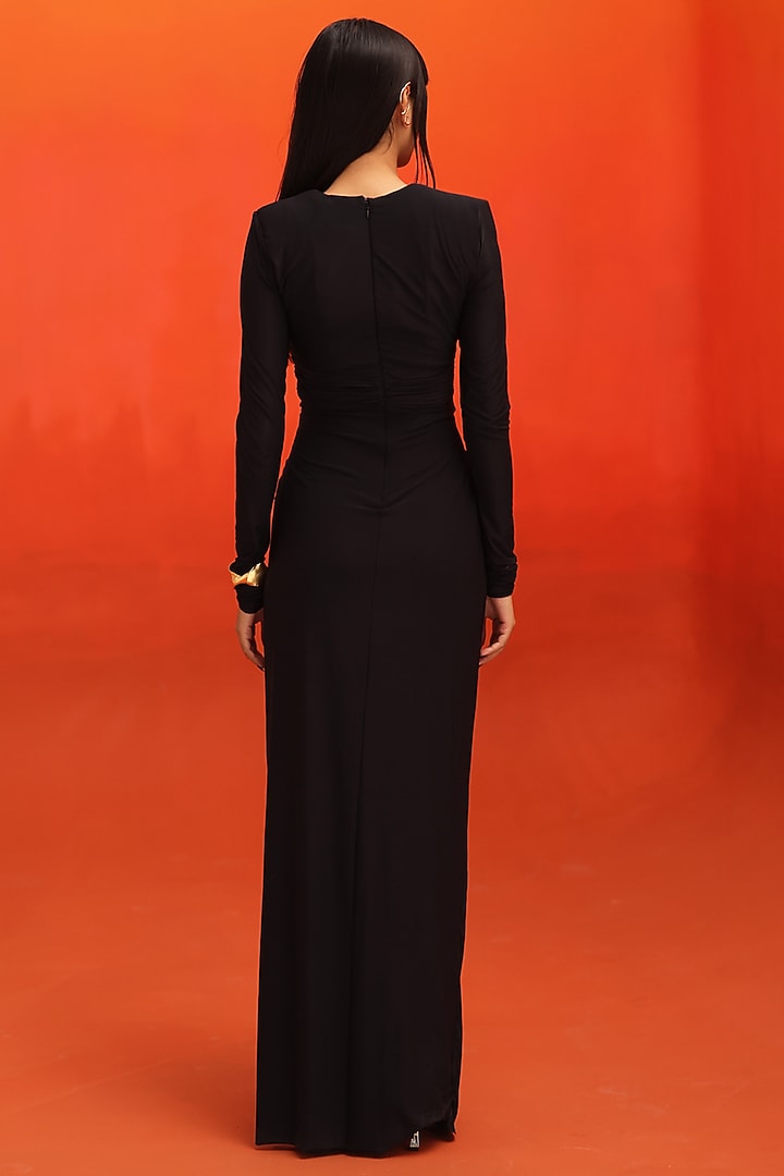 Black Matte Jersey Party Wear Gown by Zwaan at Pernia's Pop Up Shop