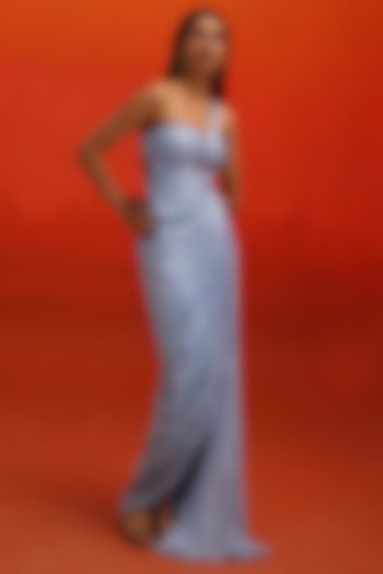 Powder Blue Flat Chiffon Draped Engagement Gown by Zwaan at Pernia's Pop Up Shop