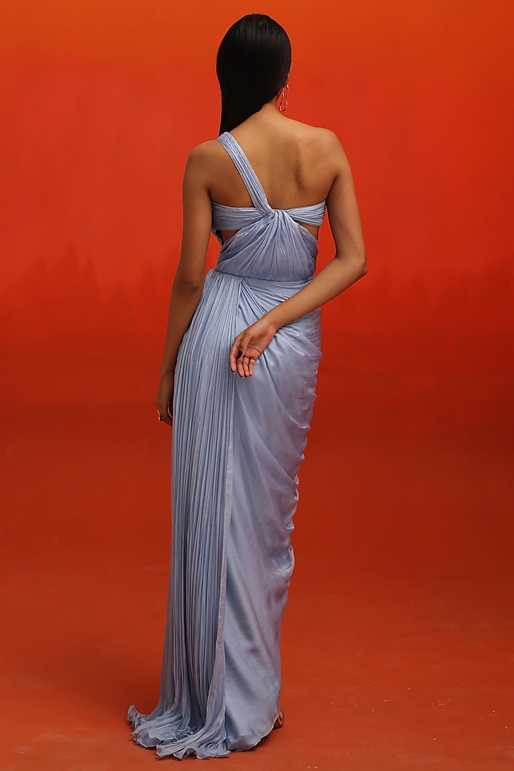 Powder Blue Flat Chiffon Draped Engagement Gown by Zwaan at Pernia's Pop Up Shop