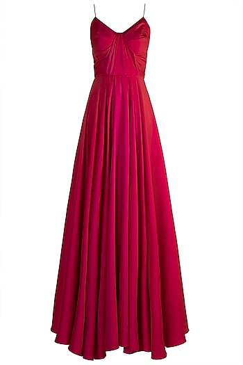 Fuchsia Spaghetti Drape Gown Design by Zwaan at Pernia's Pop Up Shop 2021
