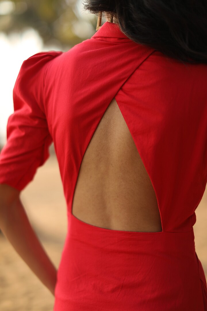 Red A-Line Summer Shirt Dress With Elbow Sleeves by Zwaan at Pernia's Pop Up Shop