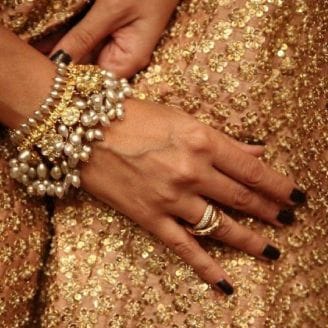 Vintage Traditional Indian Gold Toned Cuff Bracelet with 2024 Glass Crystals and Floral Motifs Secure Closing