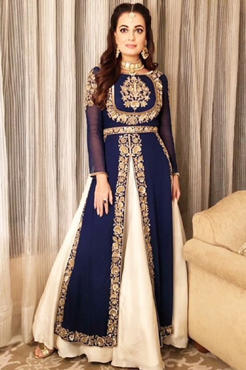 Dia Mirza highlighted her diva-esque charm in a contemporary kurta and lehenga ensemble by Malasa. Theia Tekchandaney styled her look with quintessential Indian jewellery. 
 by Dia Mirza -WHY CELEBS PREFER MALASA