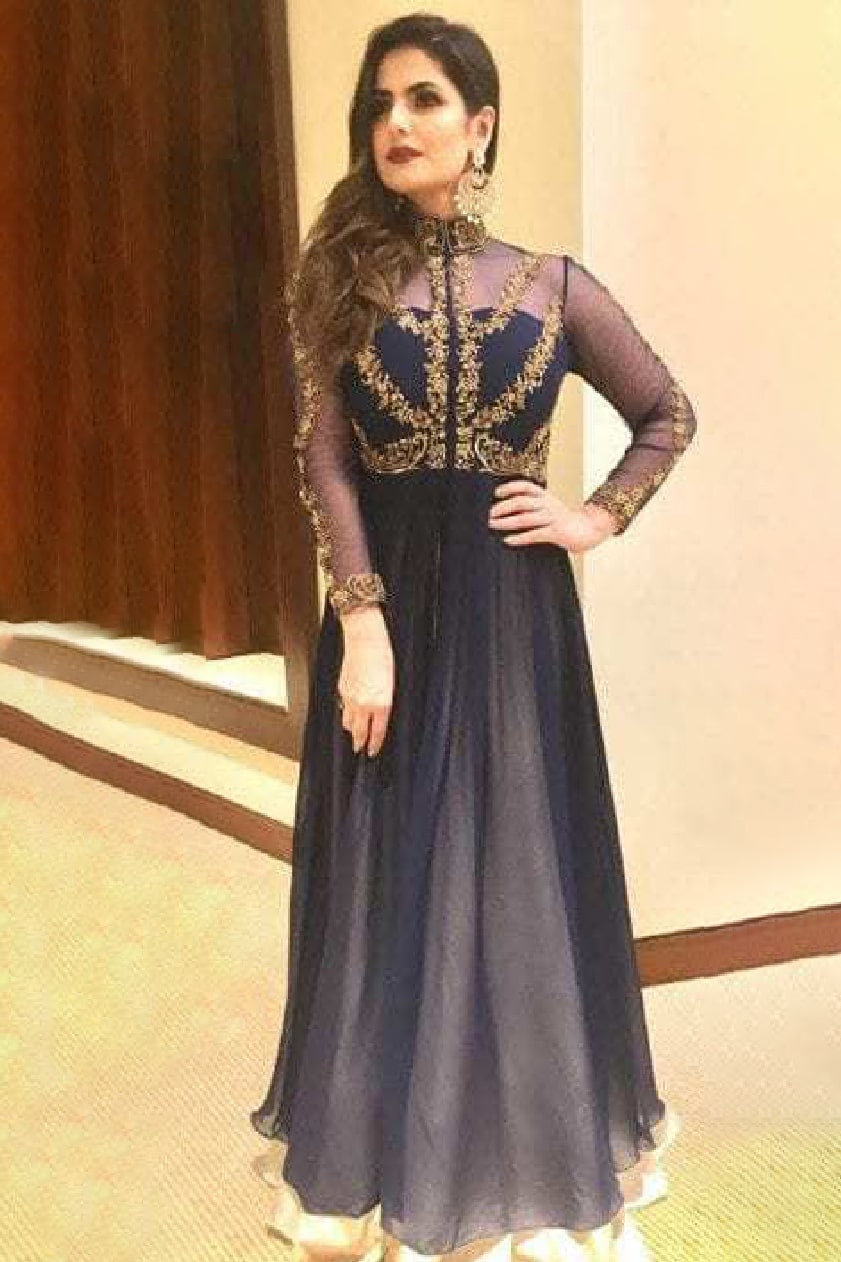 Zareen Khan dolled up in an exquisite anarkali ensemble by Malasa for an event in Dubai. 
 by Zareen Khan -WHY CELEBS PREFER MALASA